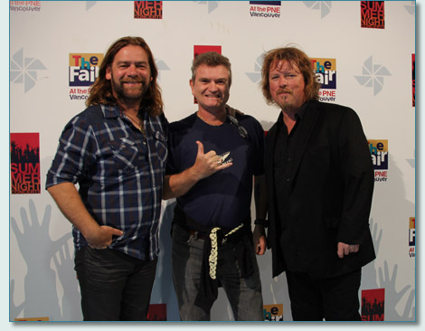 Hamish Burgess of the Maui Celtic Radio Show with Alan Doyle and Bob Hallett of Great Big Sea, at the PNE Vancouver, August 2013