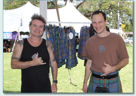 Hamish Burgess and Doug Herring, designer of the Hawaii Tartan, on Tartan Day 2013 at the Hawaiian Scottish Festival in Waikiki