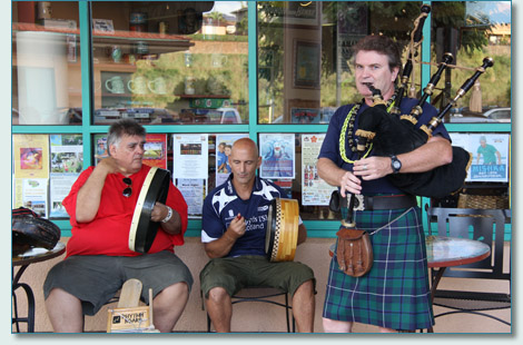 Noel, Bud, and Hamish at the Celtic Art of Hamish Burgess artist's reception, Hawaiian Village Coffee, Kahana, Maui. May 18th 2013